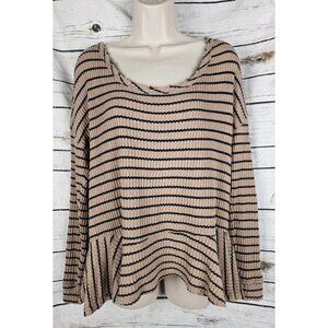 We the Free People Brown Striped Ribbed Knit Top L Peplum Ruffle Womens